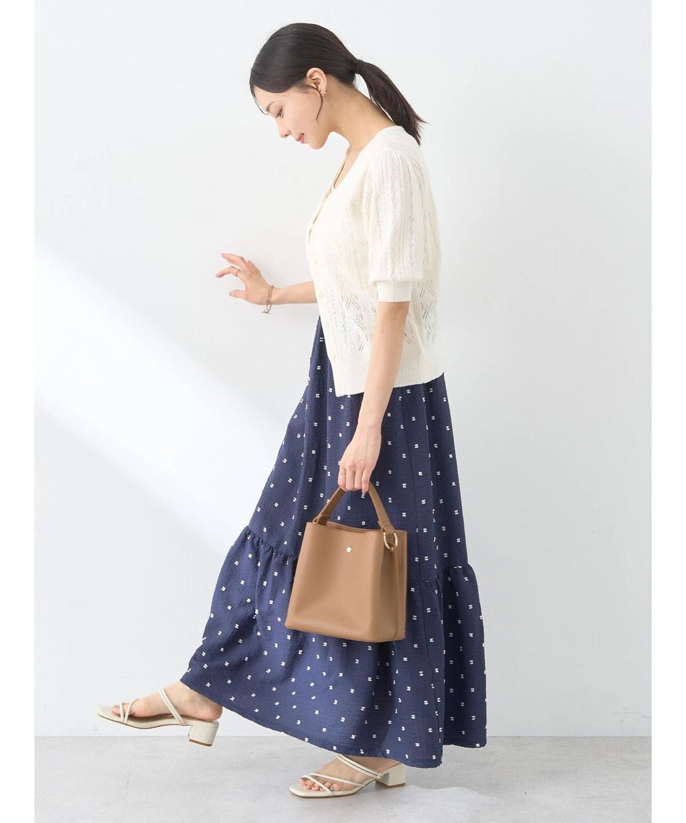 earth music&ecology リボン柄透かし編みニットカーディガン 