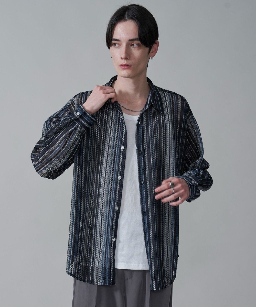 WEGO ストライプメッシュBIGシャツ（LS） 