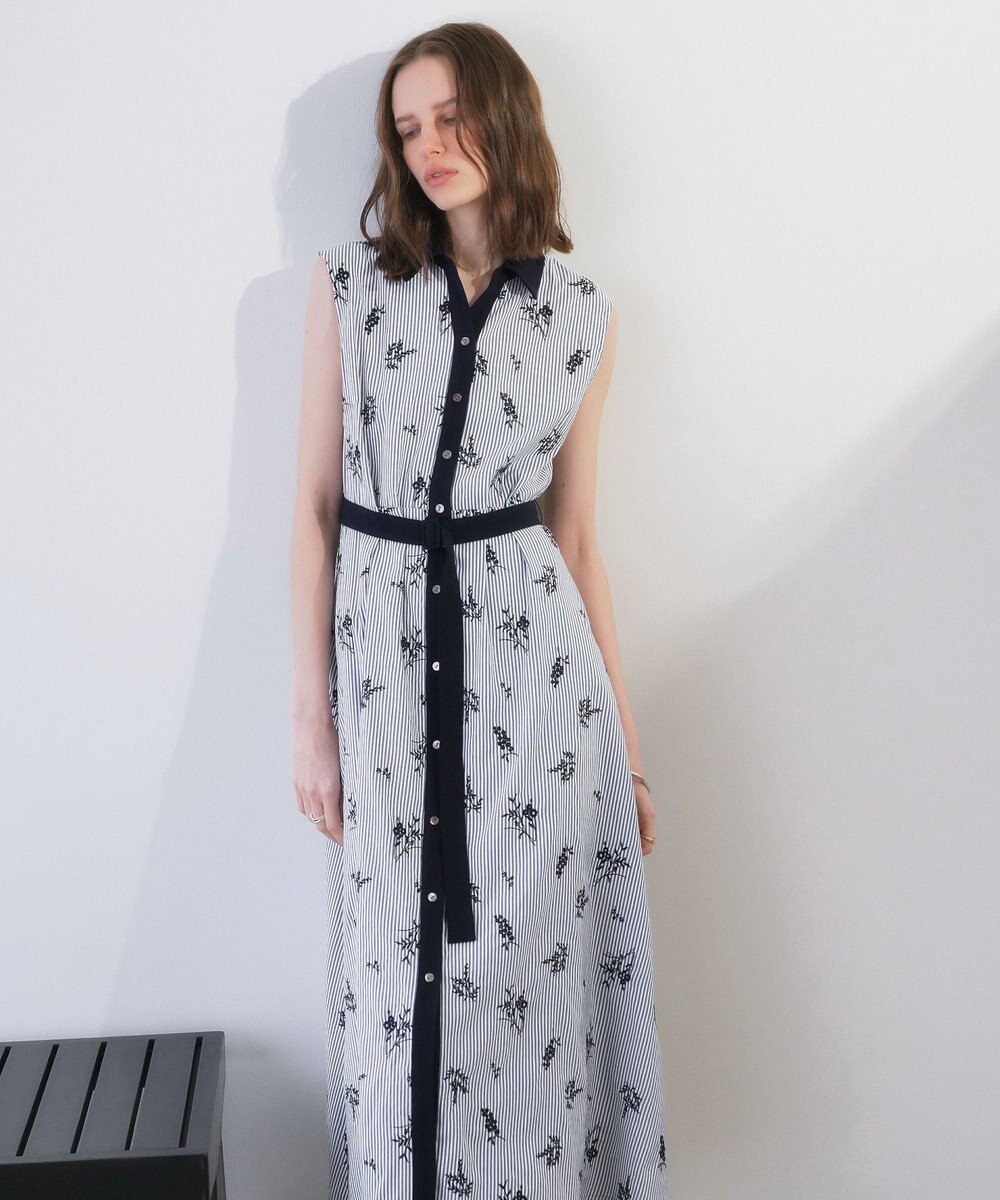 YECCA VECCA ストライプ柄フラワー刺繍ワンピース 