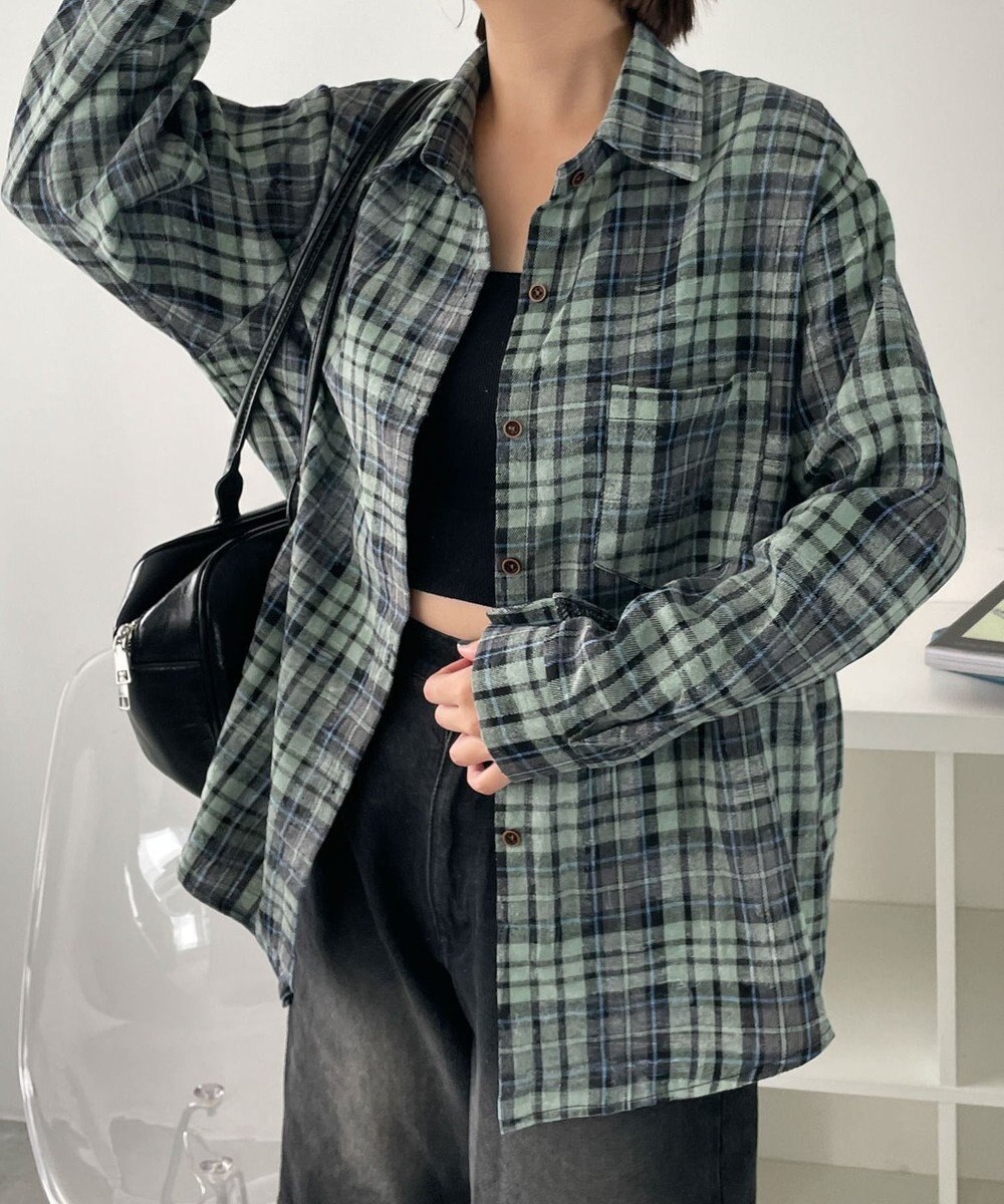WEGO オーバーサイズチェックネルシャツ 