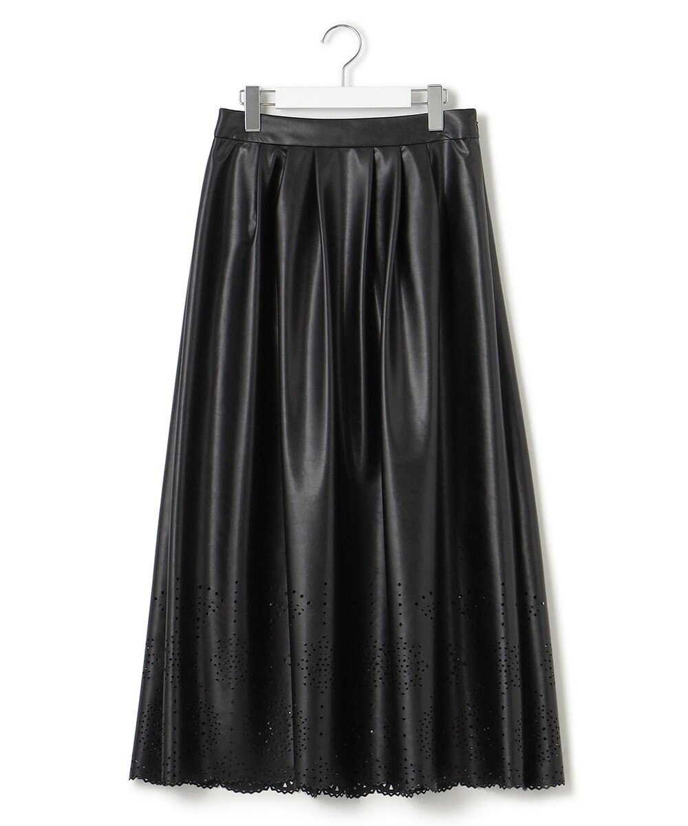 23区 【洗える】フェイクレザーパンチング フレアスカート 