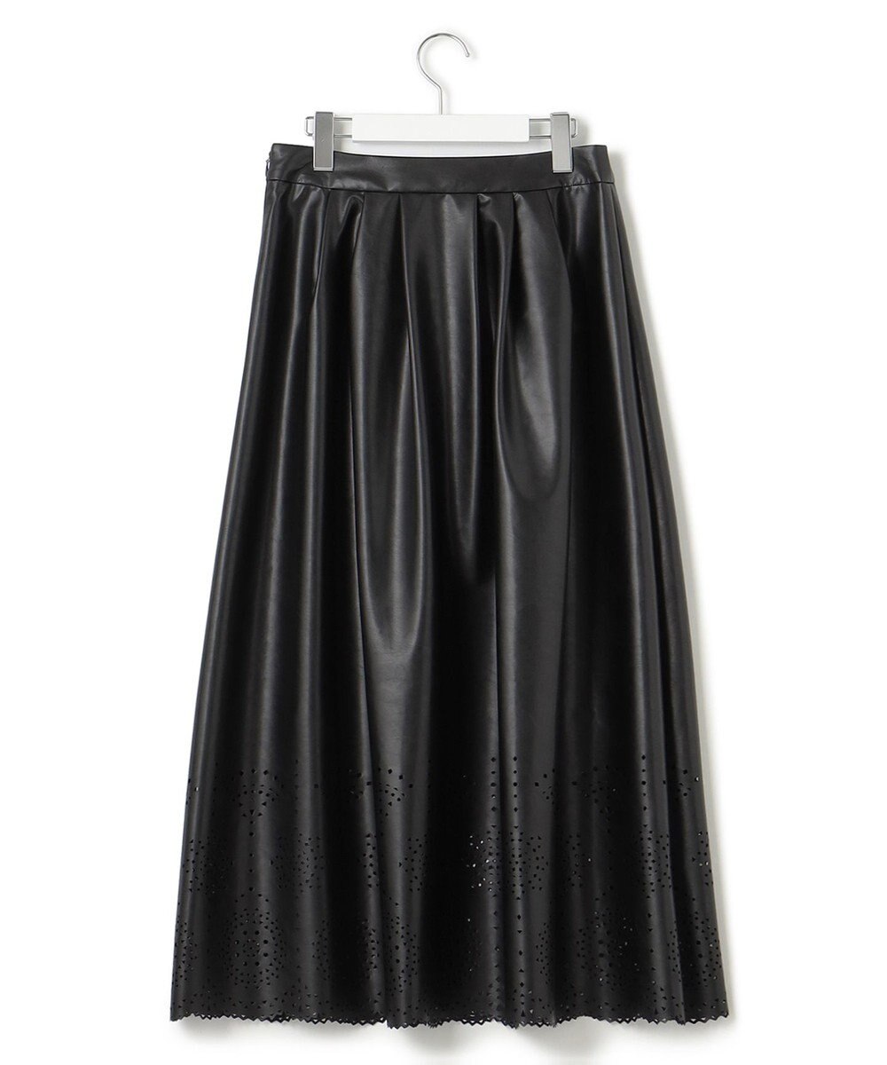 23区 【洗える】フェイクレザーパンチング フレアスカート 