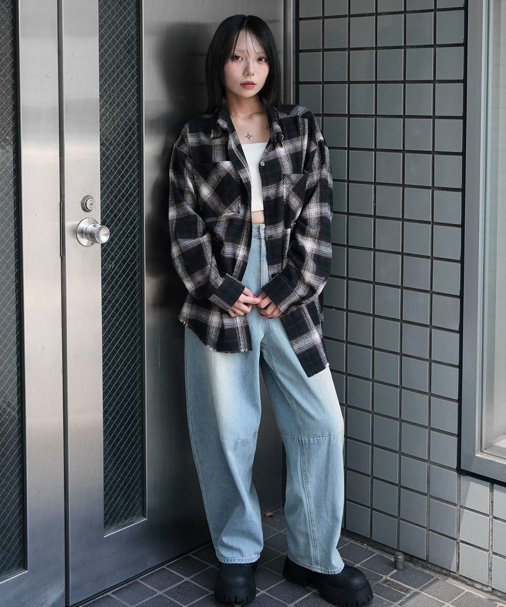 WEGO チェックBIGネルシャツ 