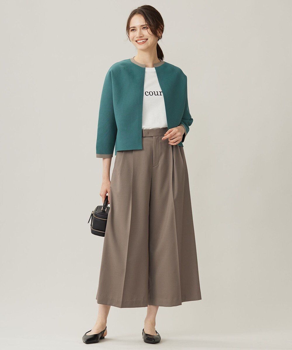 自由区 S 【洗える】TWラチネストレッチワイドクロップド パンツ 