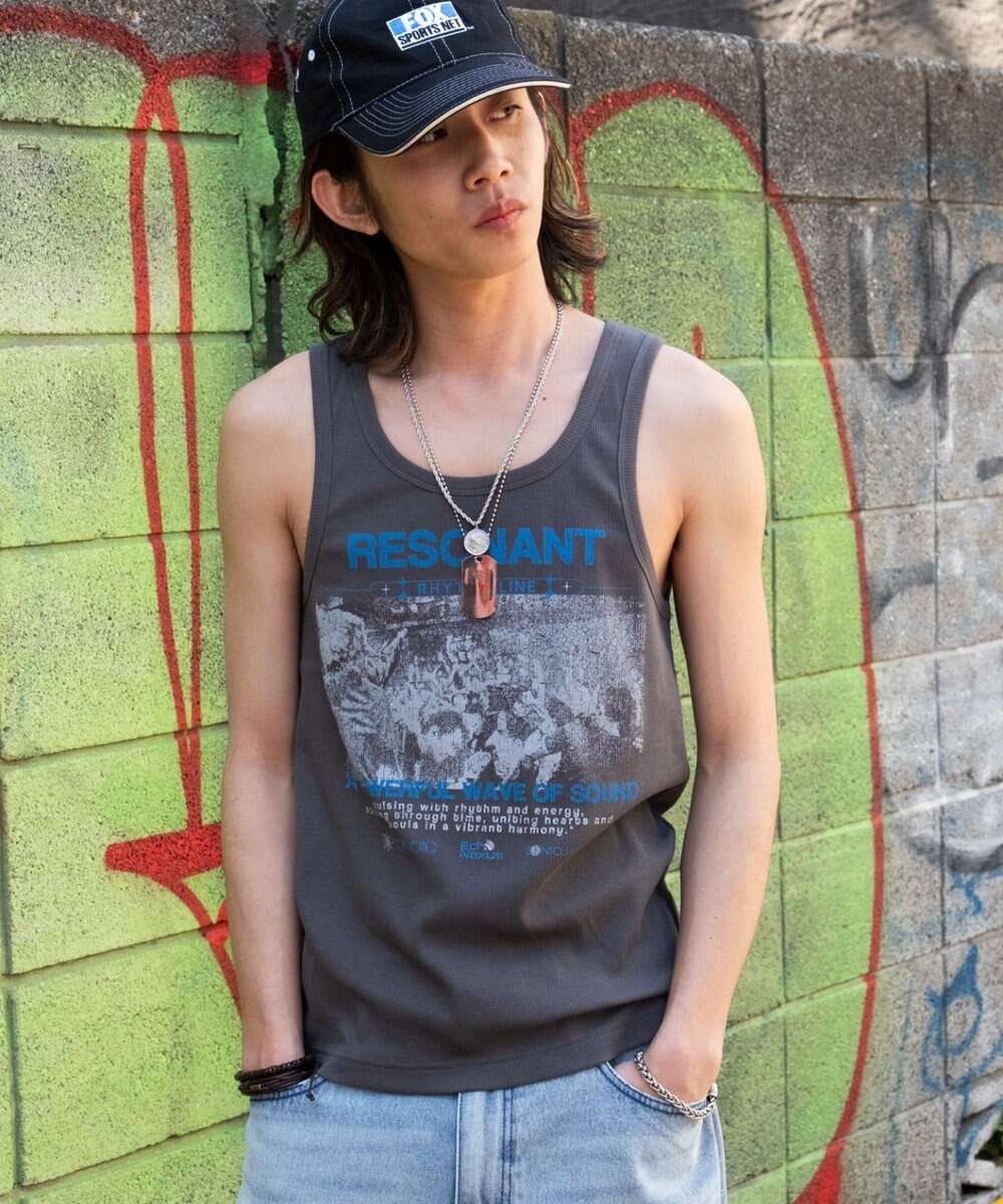 WEGO グラフィックリブタンクトップ 