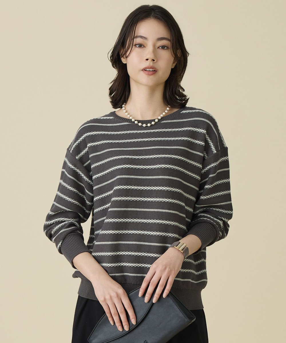 自由区 コットンポリミドルゲージボーダー ニット 