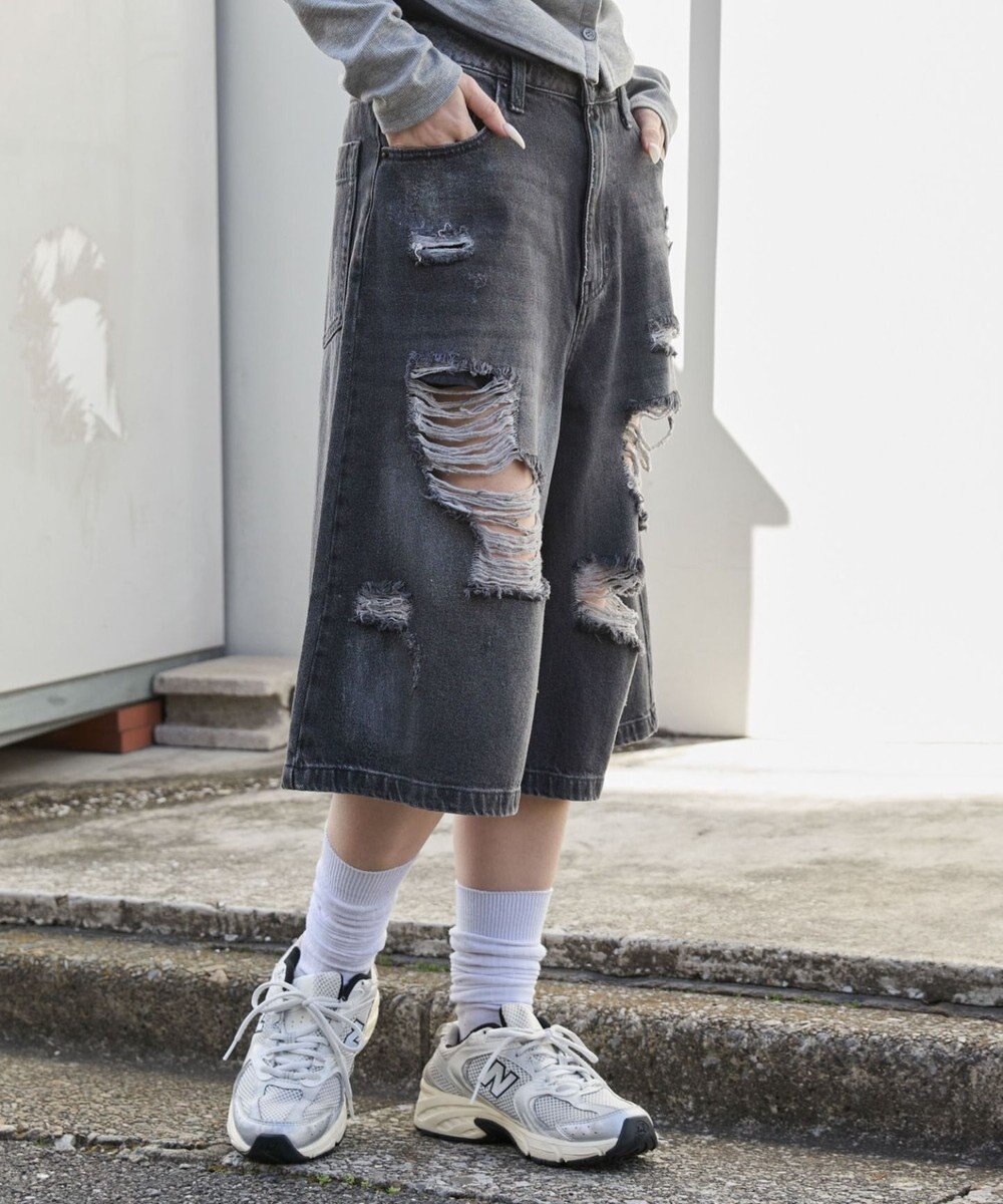 WEGO ダメージデニムハーフパンツ 
