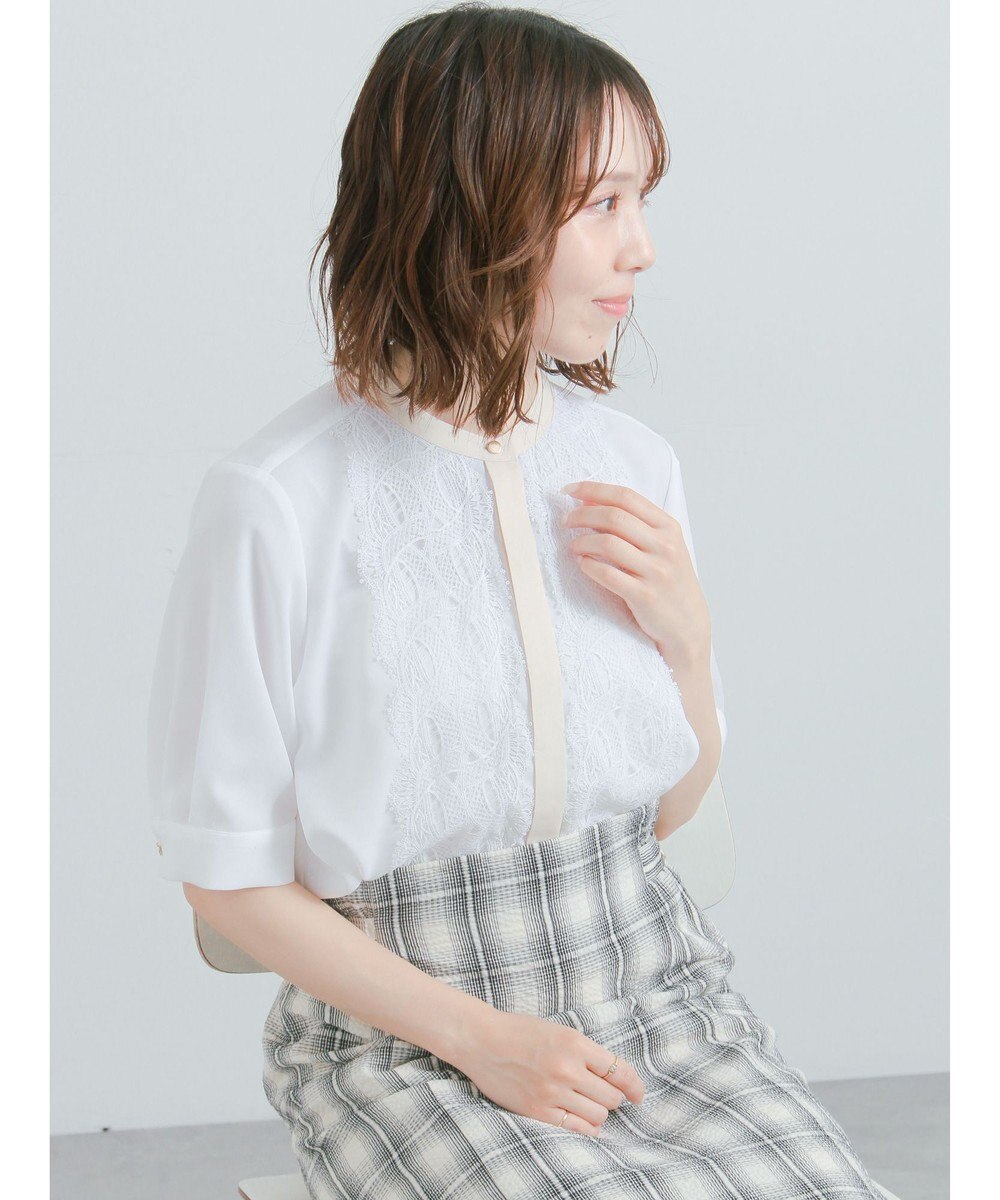 Te chichi フロントレース5分袖ブラウス 
