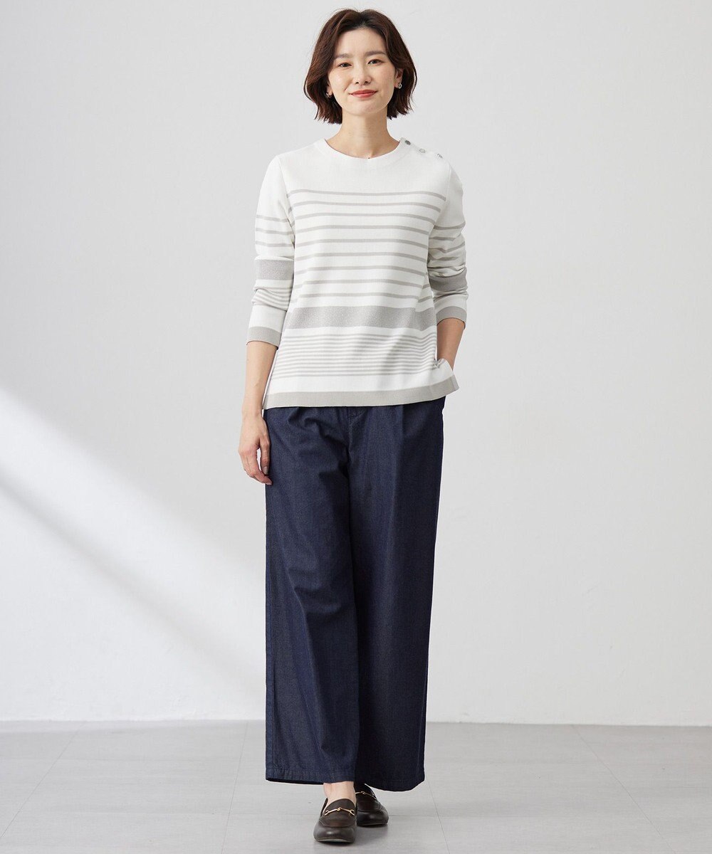 J.PRESS LADIES L 【洗える】Cotton Acetate パネルボーダー プルオーバー ニット 