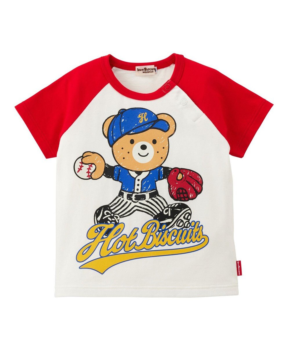 MIKI HOUSE HOT BISCUITS 【家族でおそろい】【80-120cm】ベースボールデザイン ラグラン半袖Tシャツ 
