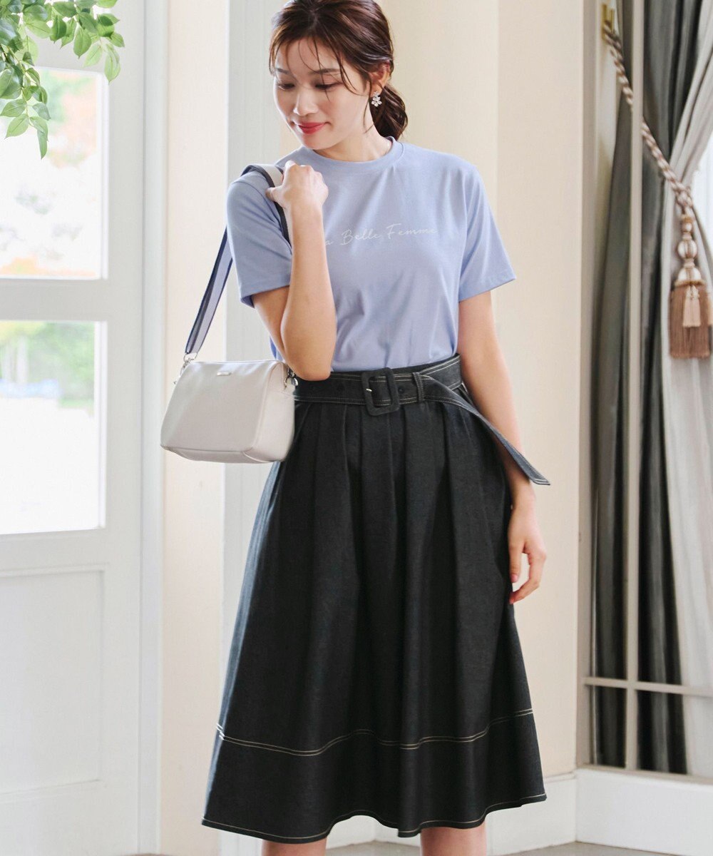 Tiaclasse 【洗える】デニムタックフレアスカート 