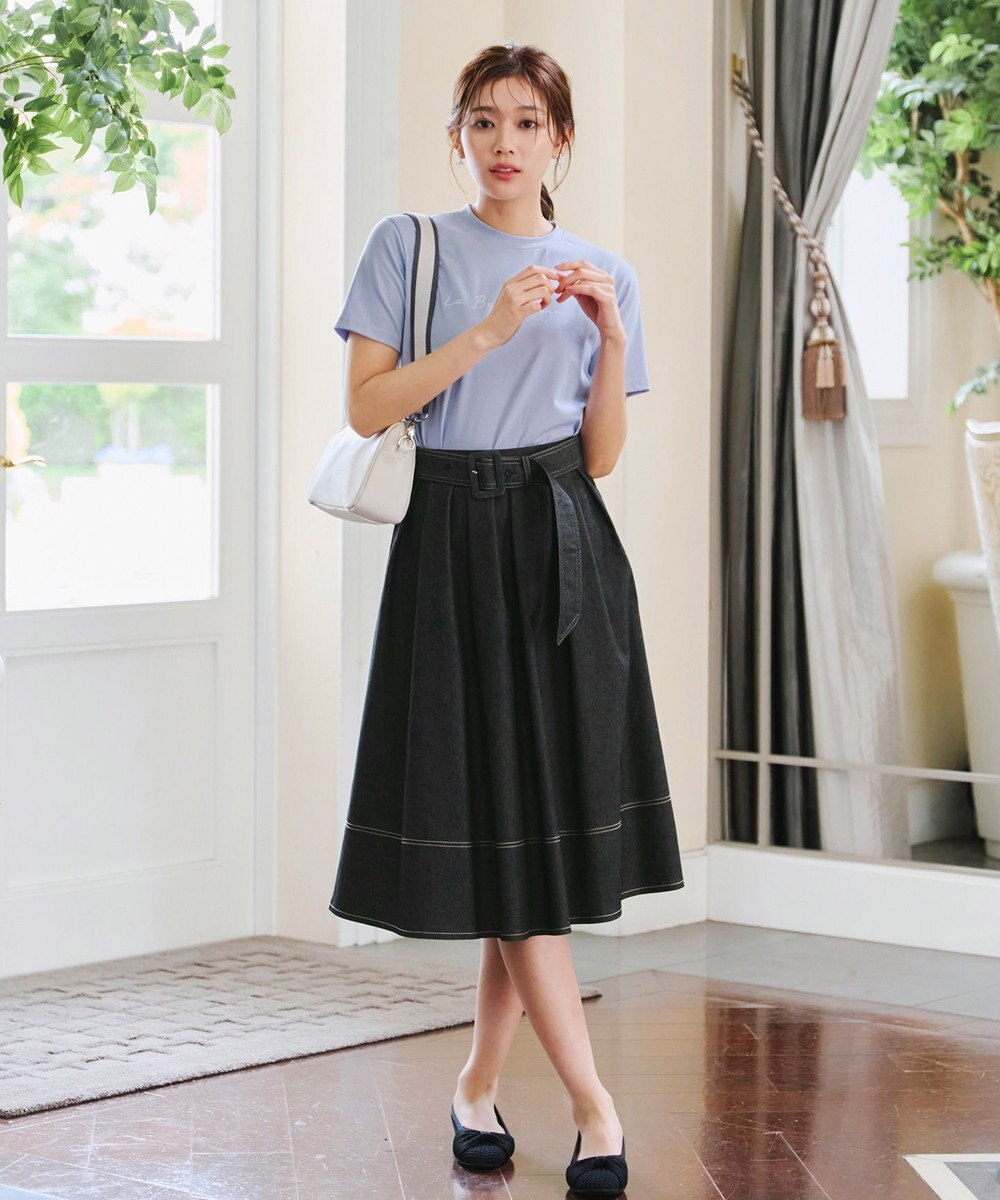 Tiaclasse 【洗える】デニムタックフレアスカート 