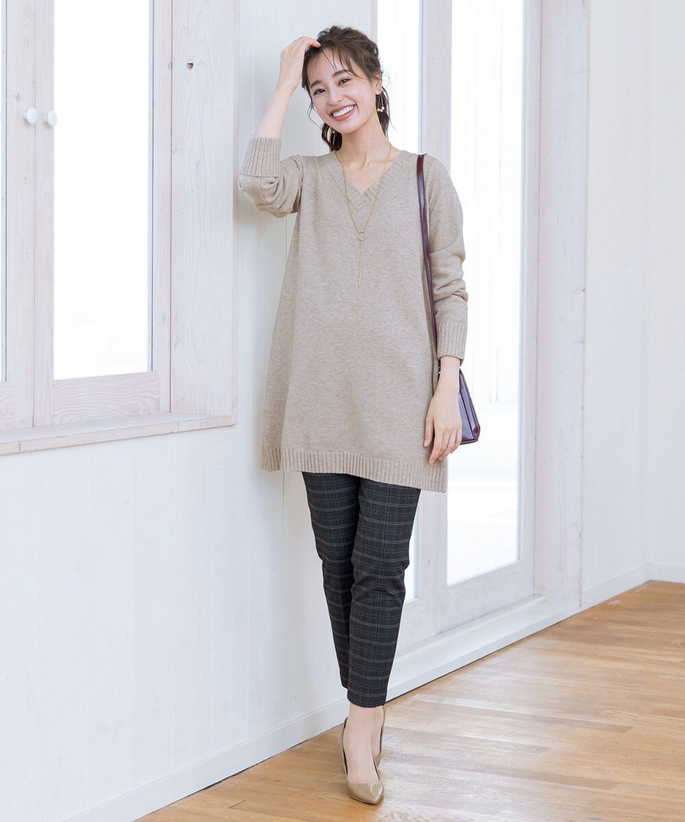 Tiaclasse L 【洗える】Vネックリブニットチュニック 