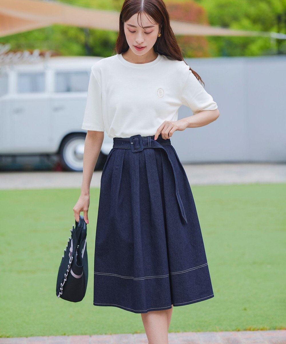 Tiaclasse 【洗える】デニムタックフレアスカート 