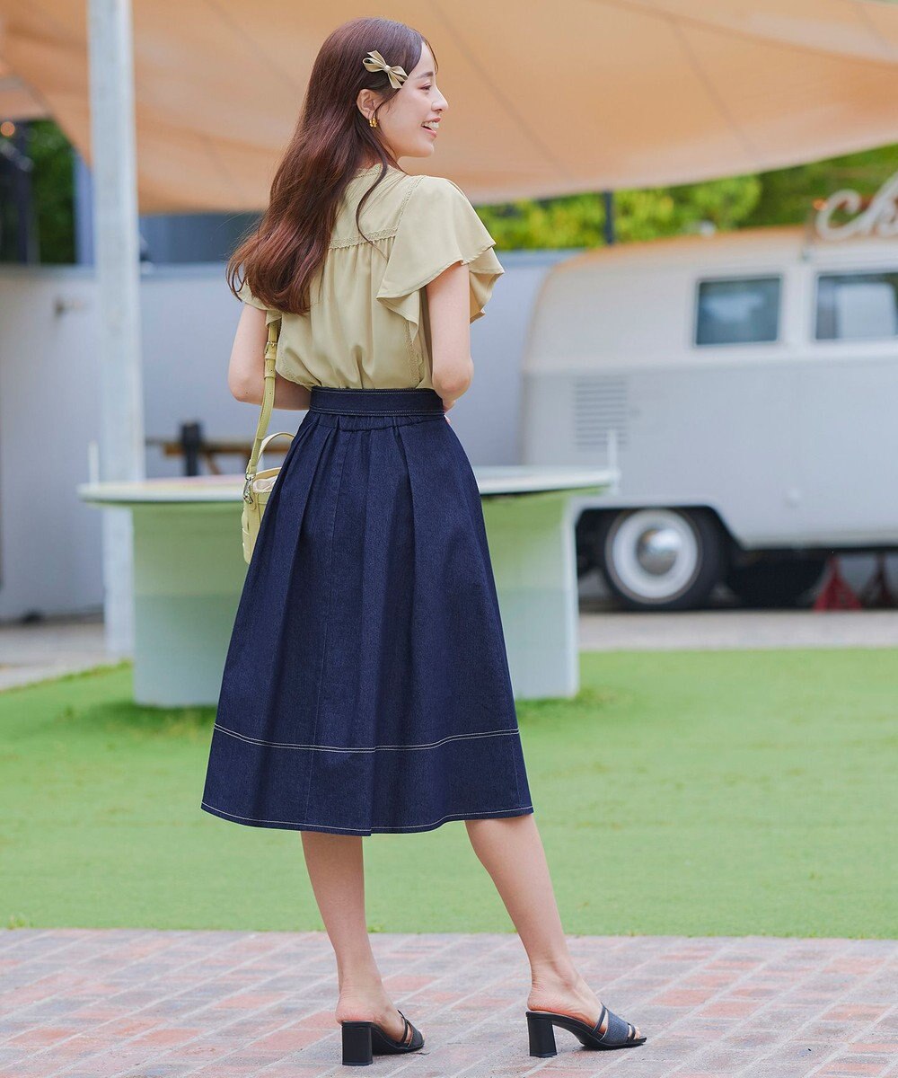 Tiaclasse 【洗える】デニムタックフレアスカート 