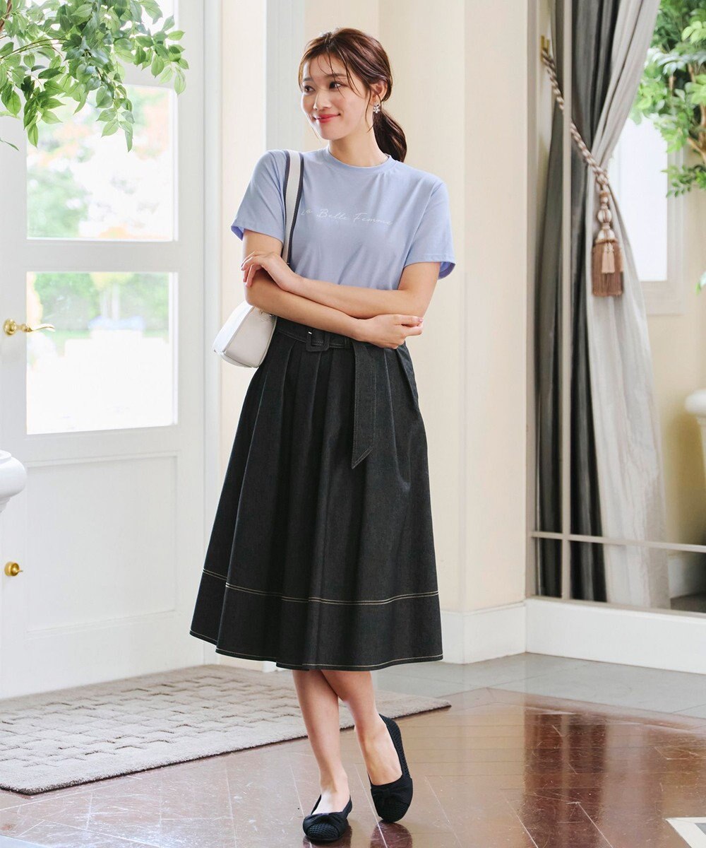 Tiaclasse 【洗える】デニムタックフレアスカート 