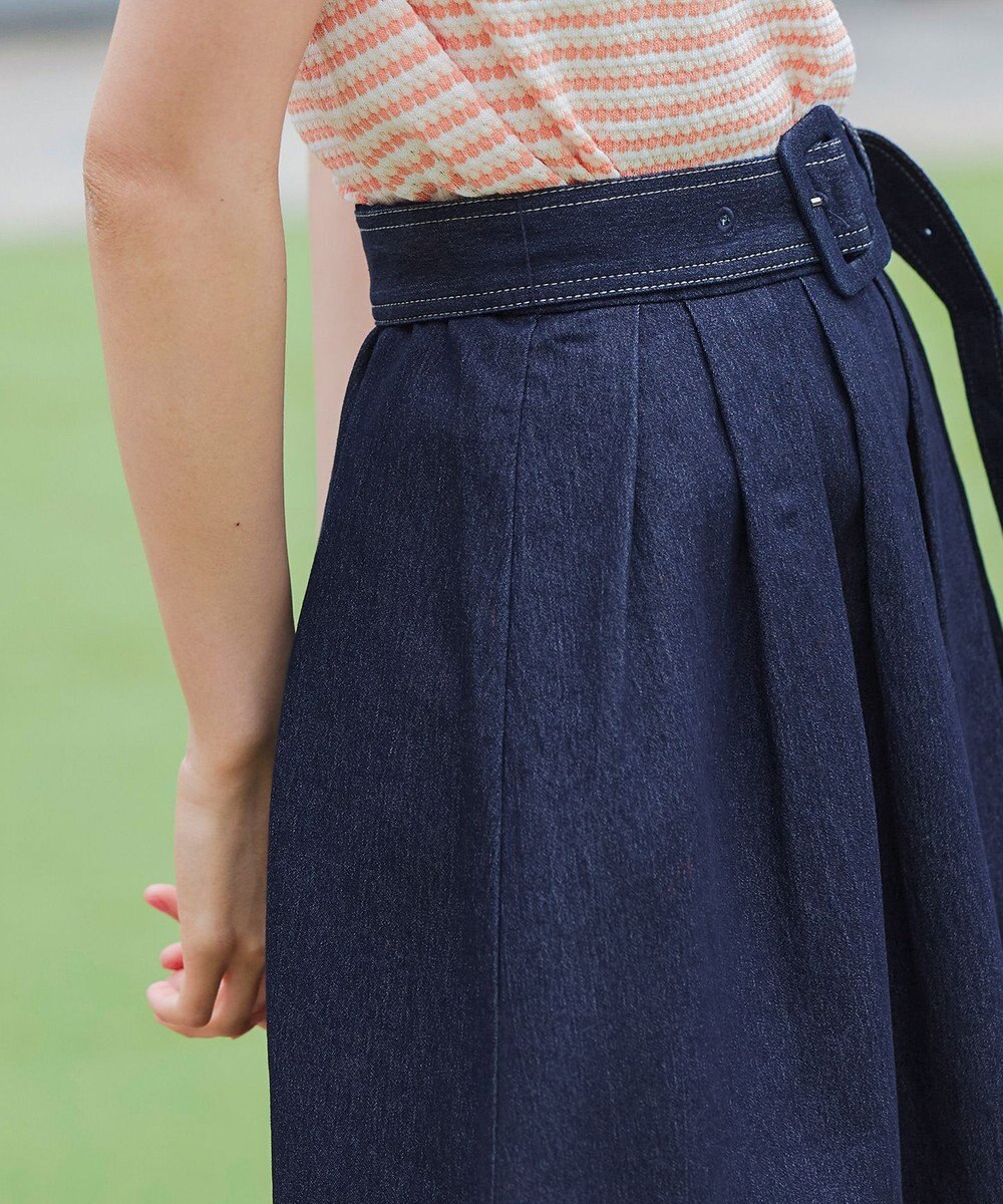 Tiaclasse 【洗える】デニムタックフレアスカート 