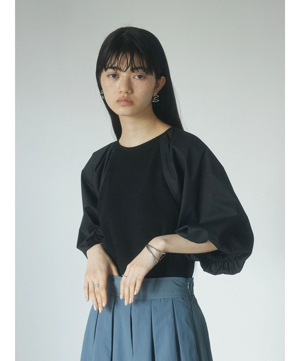 Green Parks armonia．袖布帛ニットプルオーバー 