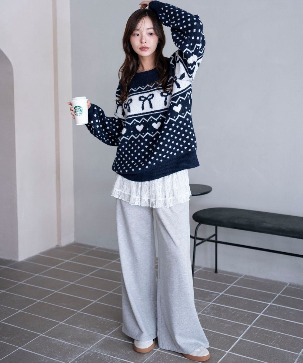 WEGO 【2025年秋冬新作】フラッフィーグラフィックニットBIGプルオーバー 