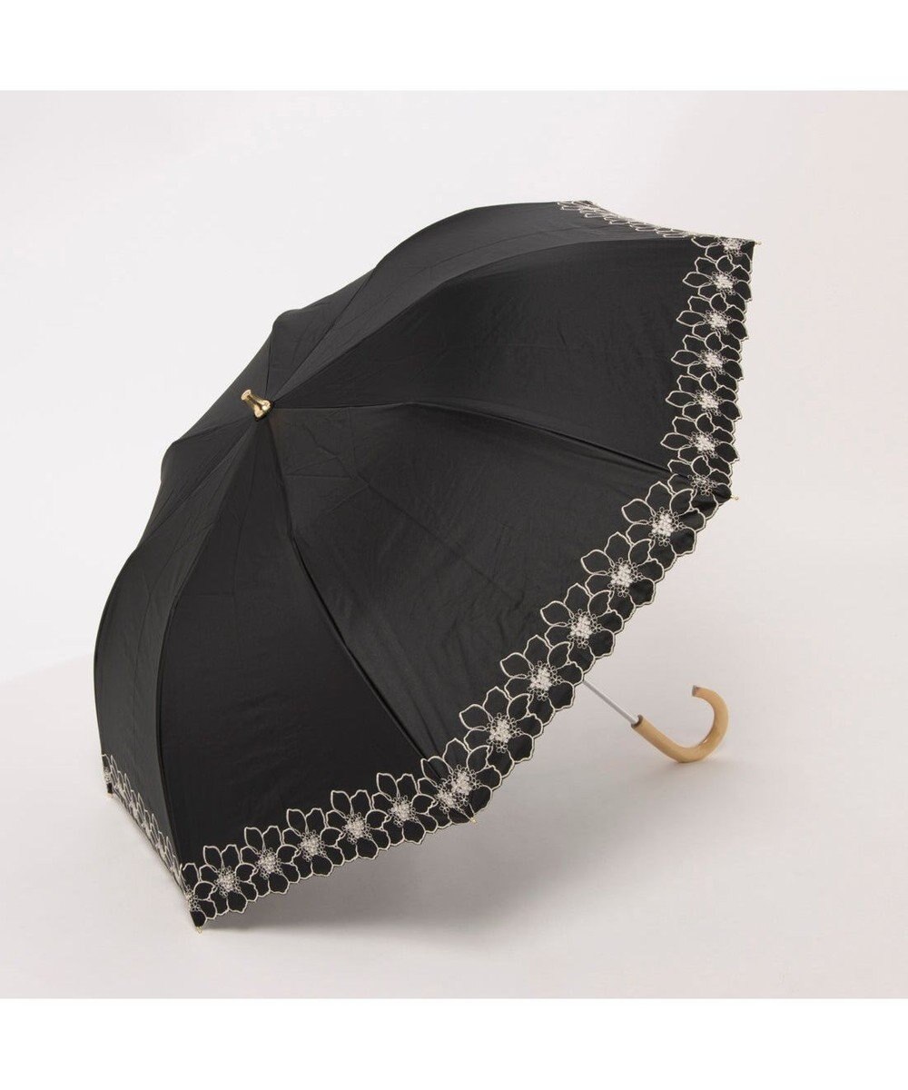 UNBILLION カシュネ cachenez / PUグレースフラワー刺繍トップレス2段折りたたみ傘 