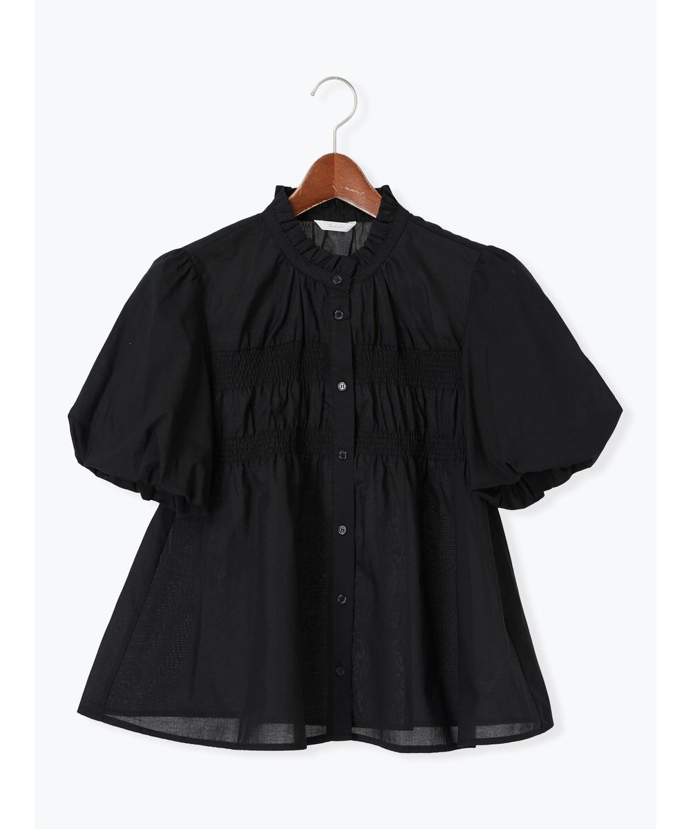 Te chichi スタンドフリル5分袖シャーリングブラウス 
