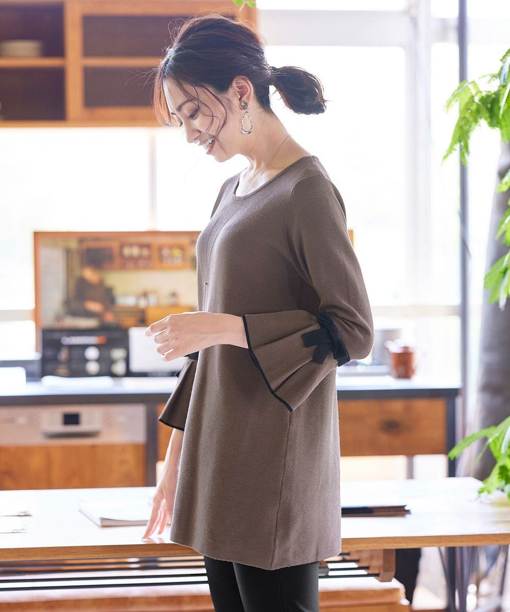 Tiaclasse L 【洗える】ミラノリブ編みのフレア袖ニットチュニック 