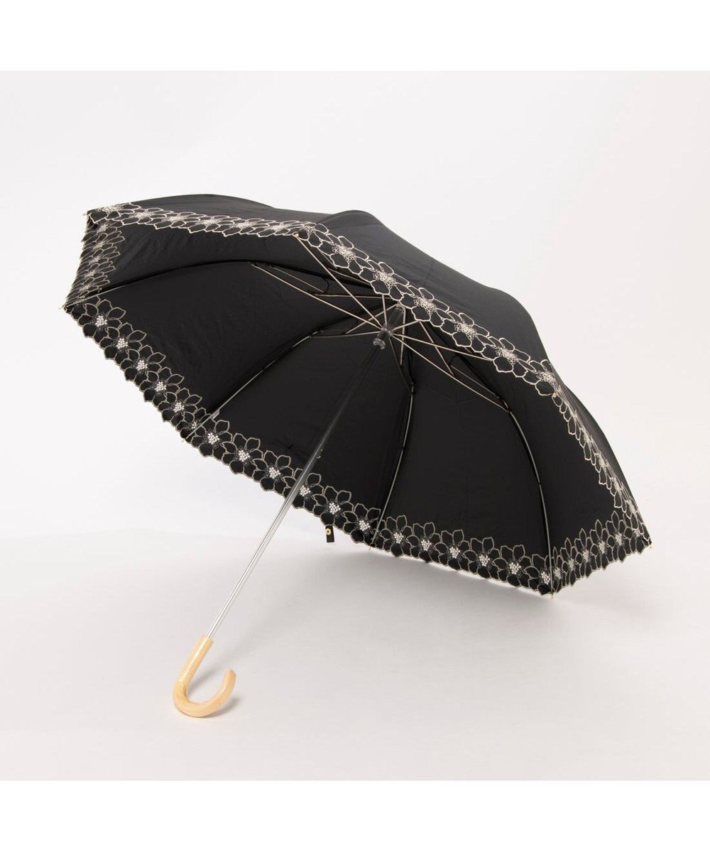 UNBILLION カシュネ cachenez / PUグレースフラワー刺繍トップレス2段折りたたみ傘 