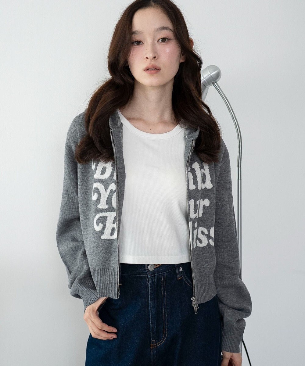 WEGO グラフィックジャガードニットZIPパーカー 