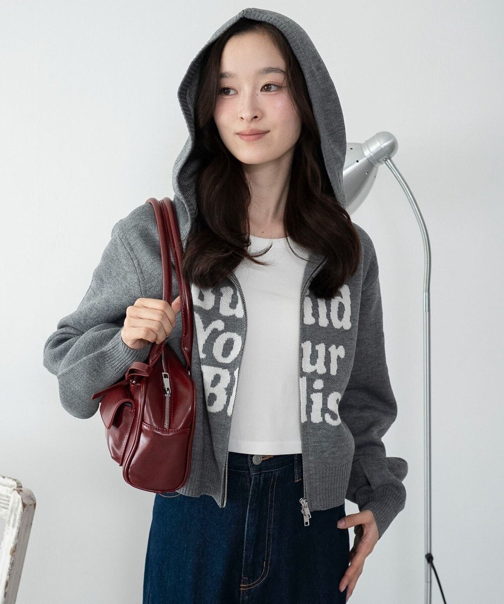 WEGO グラフィックジャガードニットZIPパーカー 