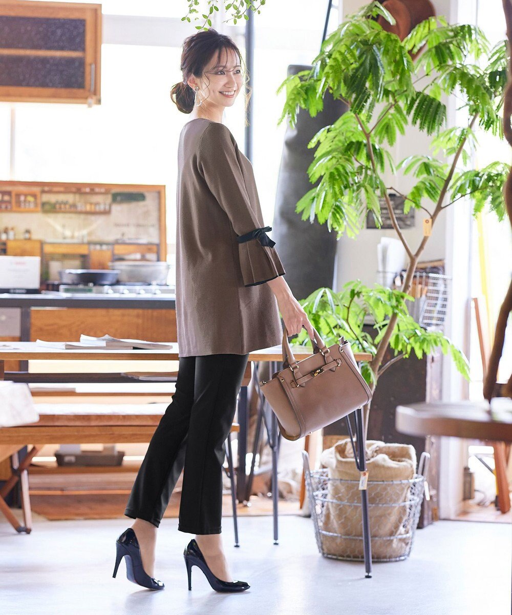 Tiaclasse L 【洗える】ミラノリブ編みのフレア袖ニットチュニック 