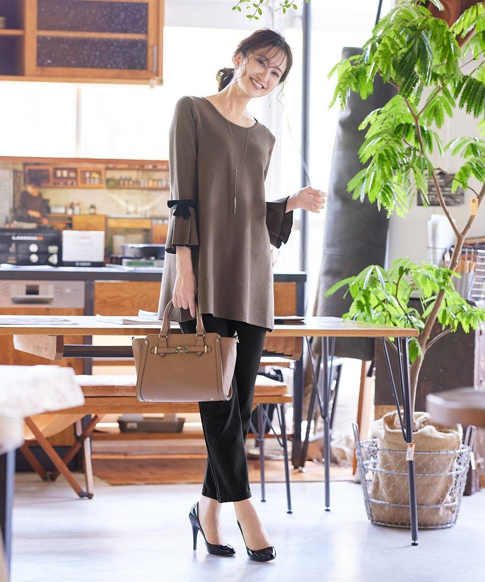 Tiaclasse L 【洗える】ミラノリブ編みのフレア袖ニットチュニック 