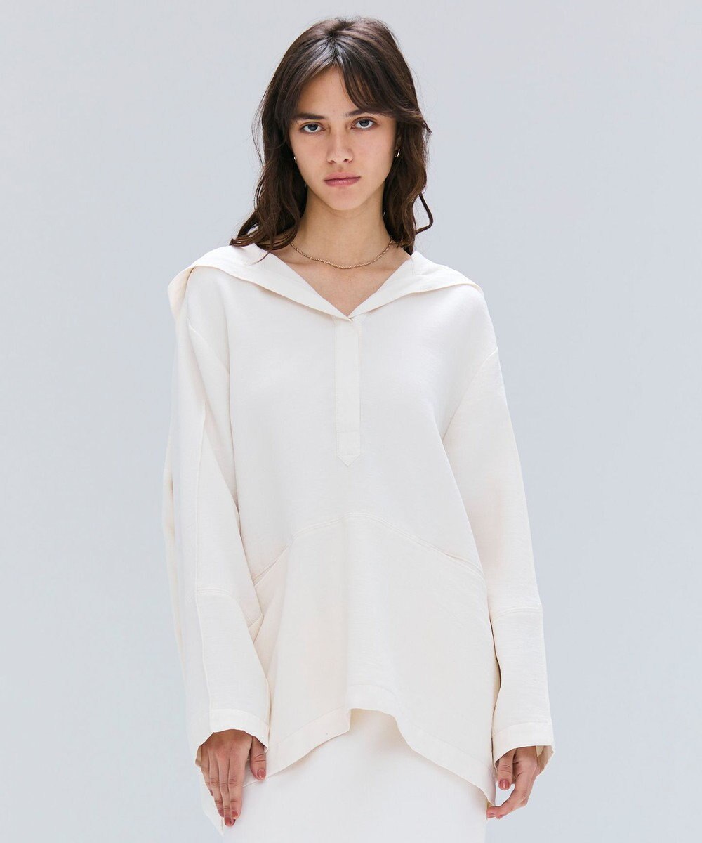 BEIGE， 【洗える】POMONA / Vネックフード付プルオーバー 