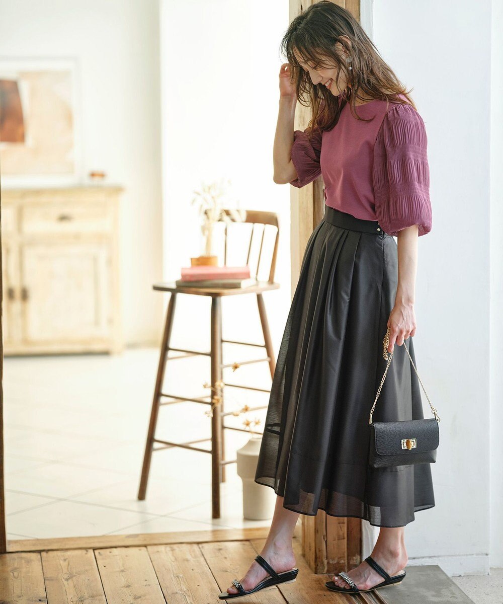 ANY SIS 【洗える】シアーチンツタック スカート 