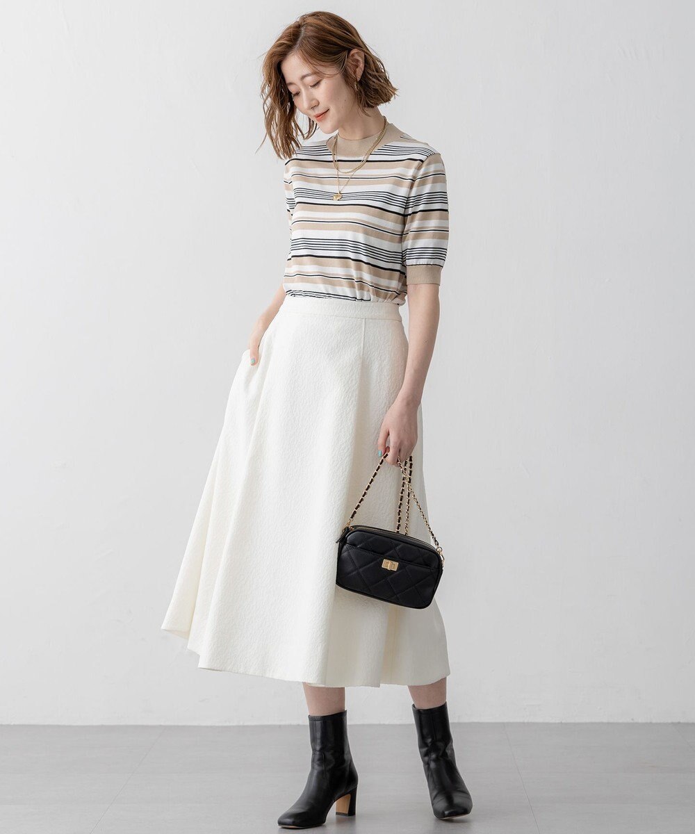 23区 L 【VERY3月号掲載/洗える】プレミアムビオコットン 半袖 マルチボーダー ニット 