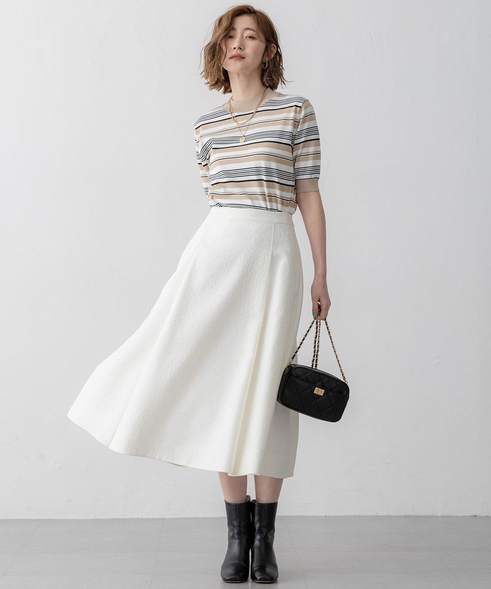 23区 L 【VERY3月号掲載/洗える】プレミアムビオコットン 半袖 マルチボーダー ニット 