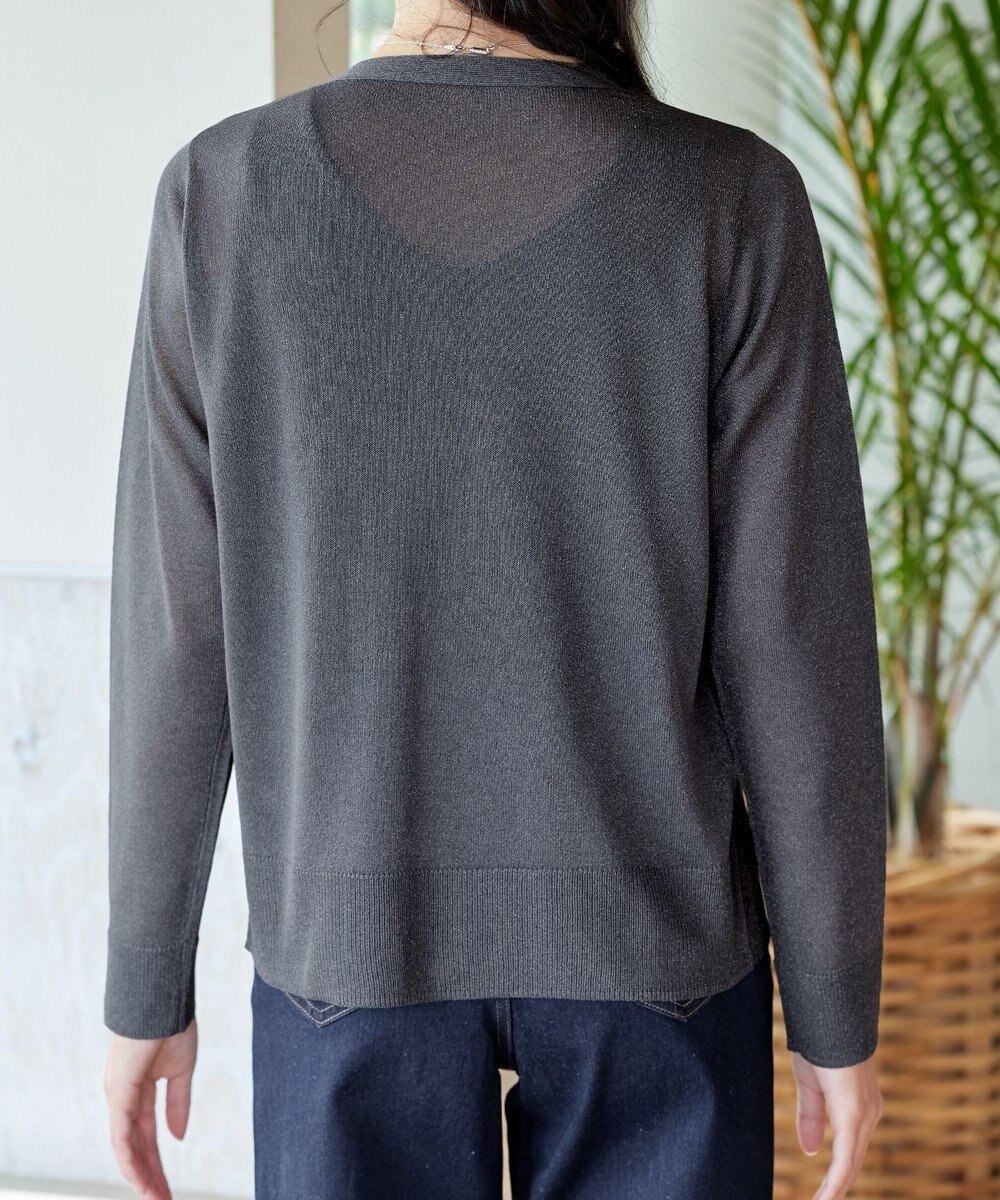 Tiaclasse L Vネックラメニットシアーカーディガン 