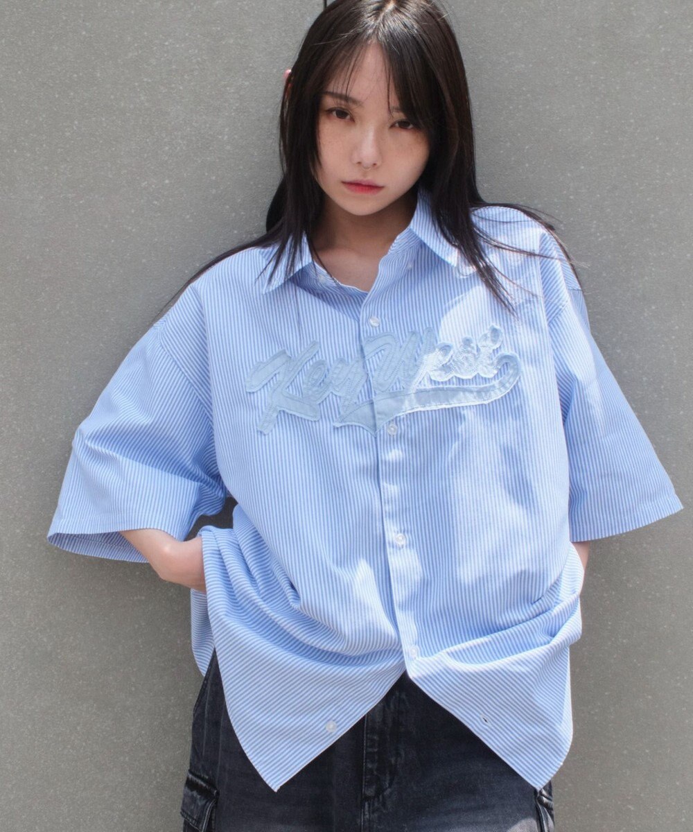 WEGO 【ユニセックス着用ITEM】オックスフォードダメージアップリケシャツ（SS） 