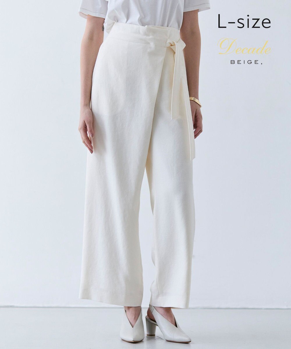 BEIGE， 【洗える・L-size】CAROLE / リネンライクラップワイドパンツ 