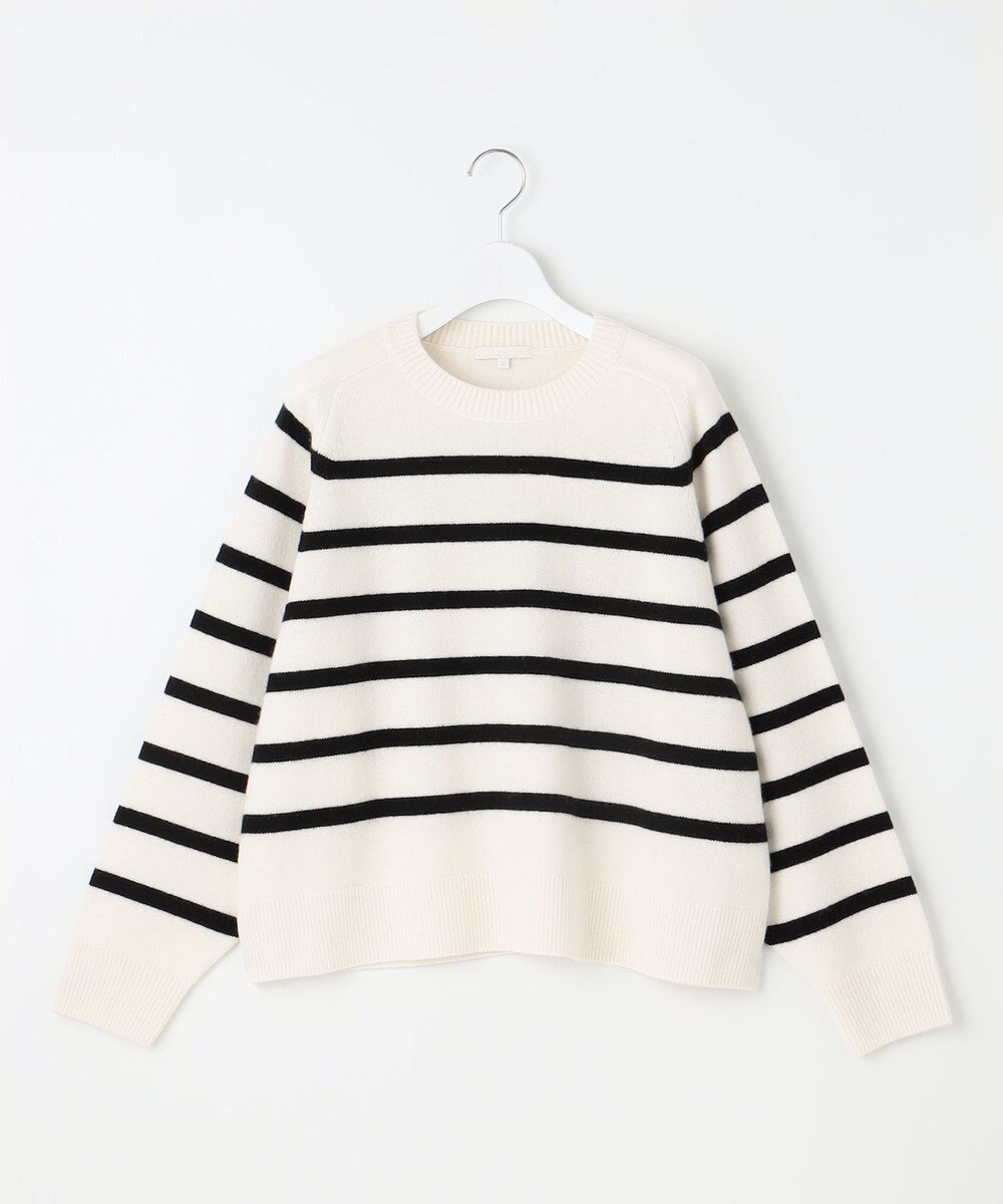 自由区 【洗える】ウールカシミヤブレンドボーダークルーネック ニット 
