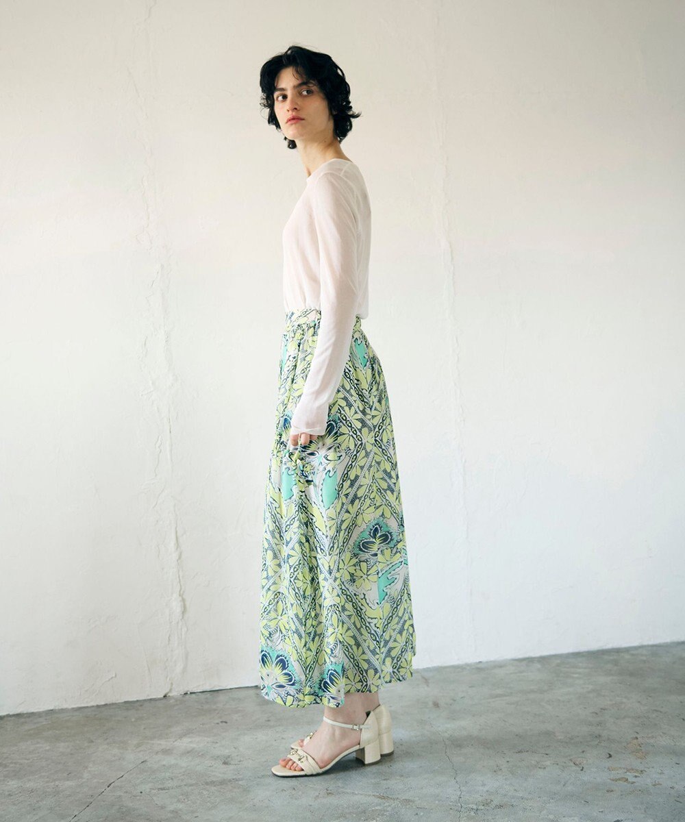 GRACE CONTINENTAL シフォンプリントギャザースカート 