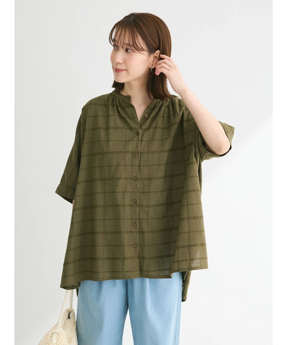 Green Parks インド綿 チェックドビーブラウス 