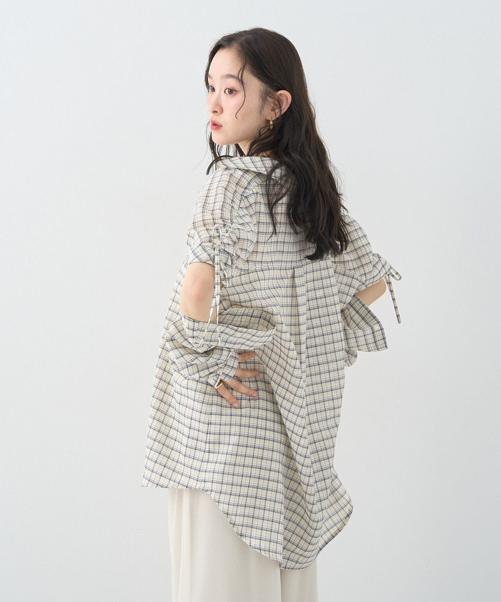 earth music&ecology 【2WAY】２ｗａｙショルダードロストリボンチェックシャツ 