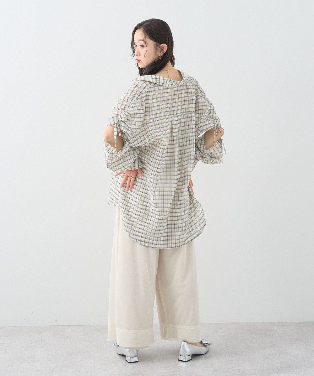 earth music&ecology 【2WAY】２ｗａｙショルダードロストリボンチェックシャツ 