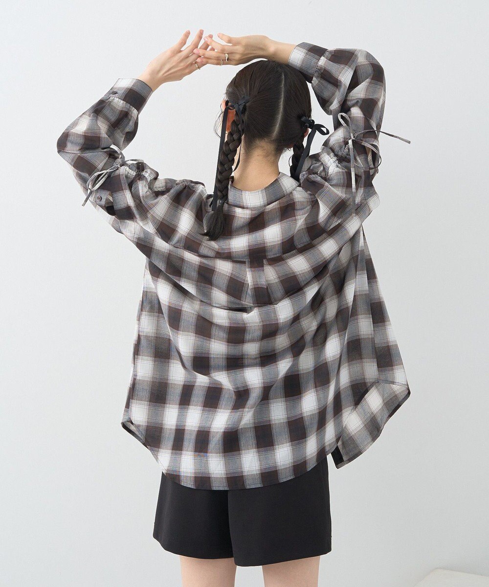 earth music&ecology 【2WAY】２ｗａｙショルダードロストリボンチェックシャツ 