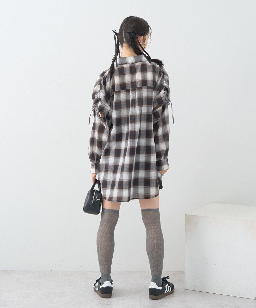 earth music&ecology 【2WAY】２ｗａｙショルダードロストリボンチェックシャツ 