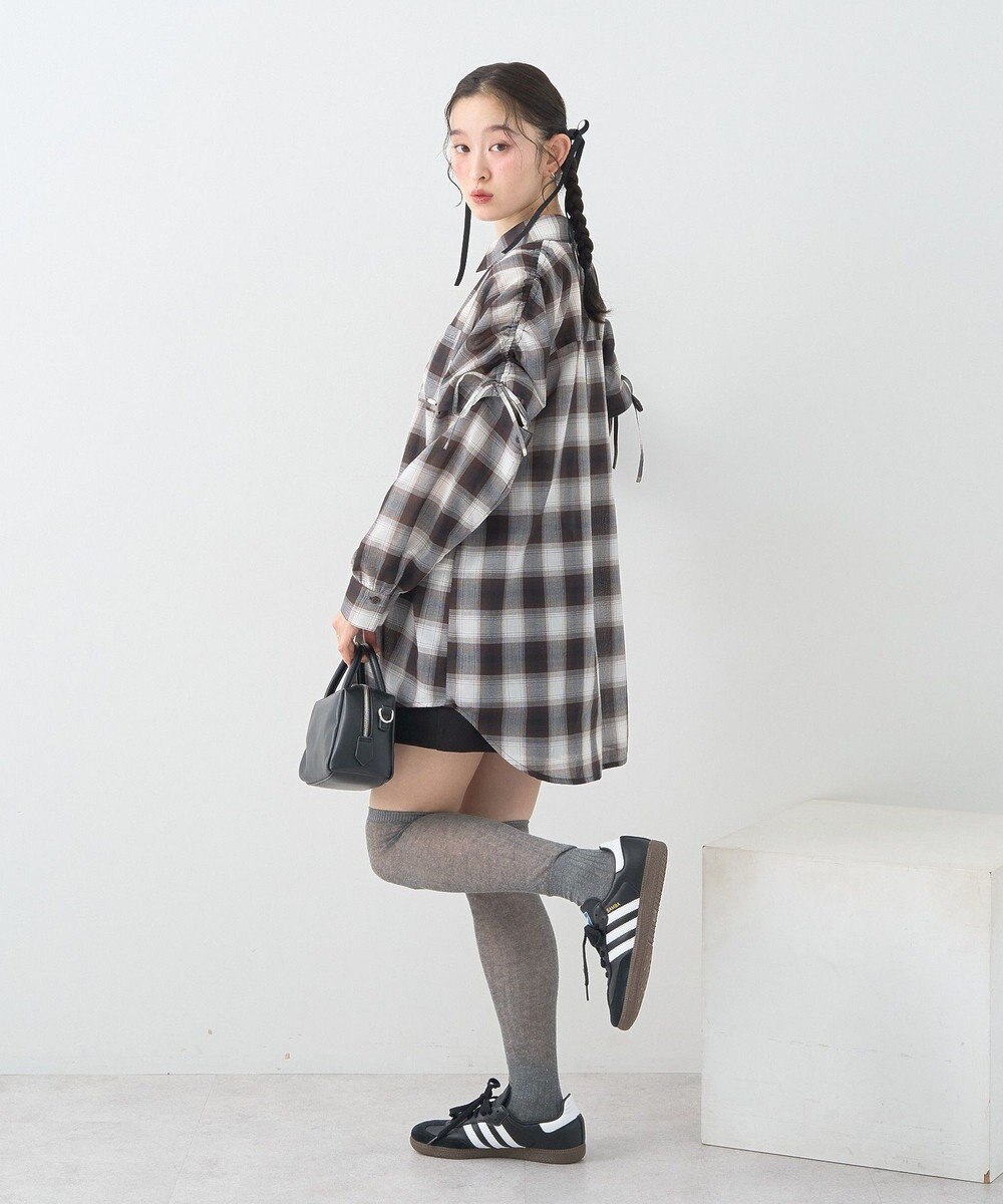 earth music&ecology 【2WAY】２ｗａｙショルダードロストリボンチェックシャツ 