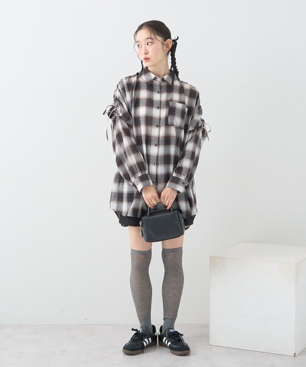 earth music&ecology 【2WAY】２ｗａｙショルダードロストリボンチェックシャツ 