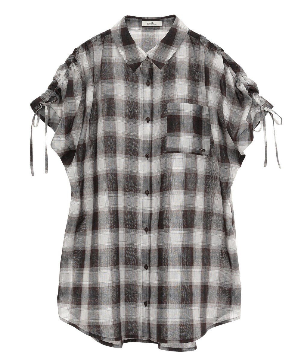 earth music&ecology 【2WAY】２ｗａｙショルダードロストリボンチェックシャツ 