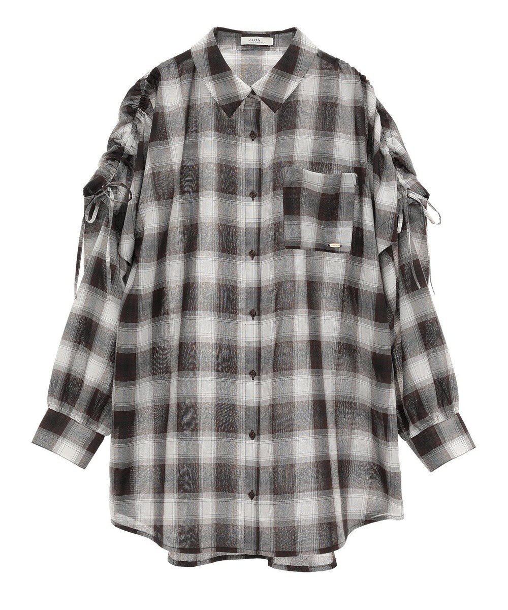 earth music&ecology 【2WAY】２ｗａｙショルダードロストリボンチェックシャツ 
