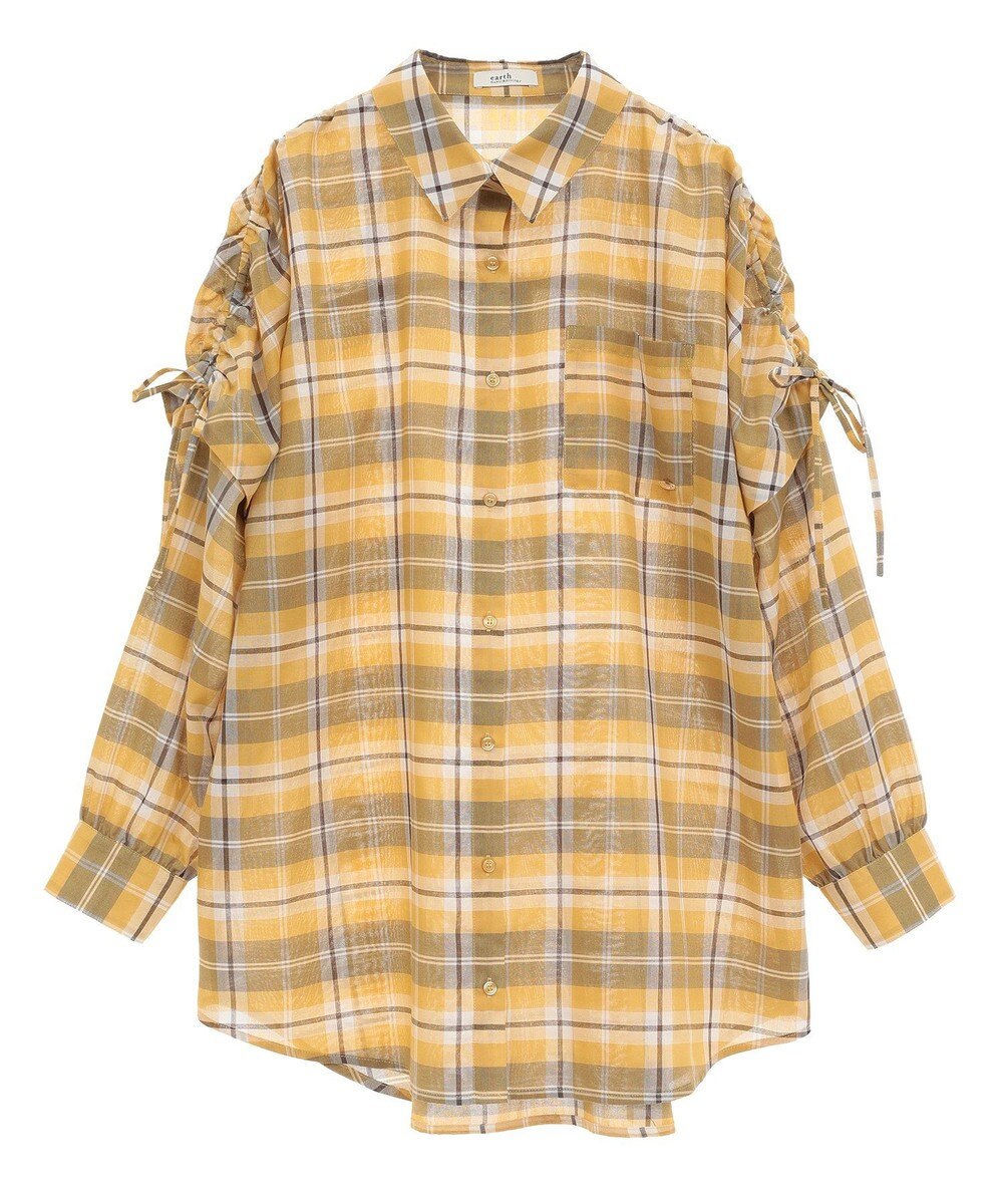 earth music&ecology 【2WAY】２ｗａｙショルダードロストリボンチェックシャツ 